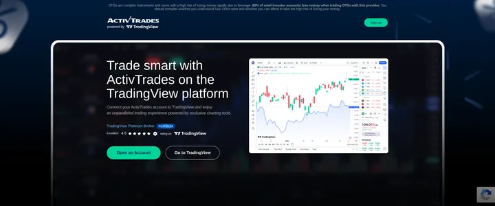 ActivTrades trading platform interface shown on the TradingView integration page