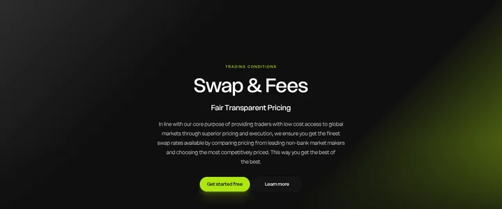 Global Prime "Swap & Fees" page under the heading "Fair Transparent Pricing"