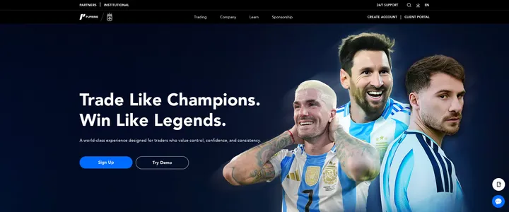 PU Prime homepage reading Trade Like Champions, Win Like Legends over a dark background