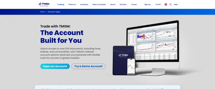 TMGM account types page headed The Account Built for You