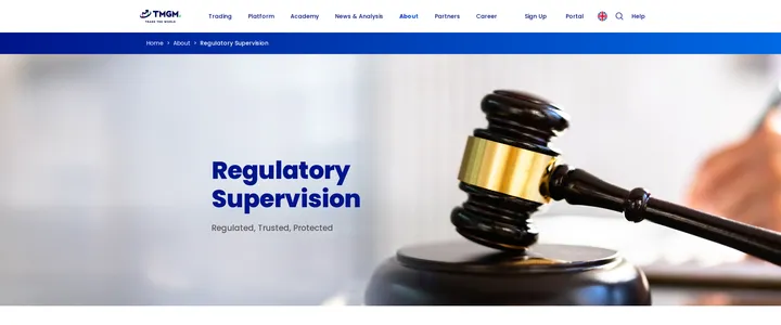 TMGM regulatory supervision page listing its licensed entities
