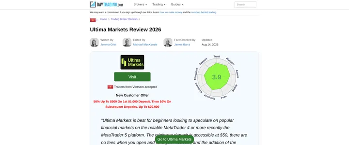 A 2026 independent review of Ultima Markets, summarising its account structure and regulatory status